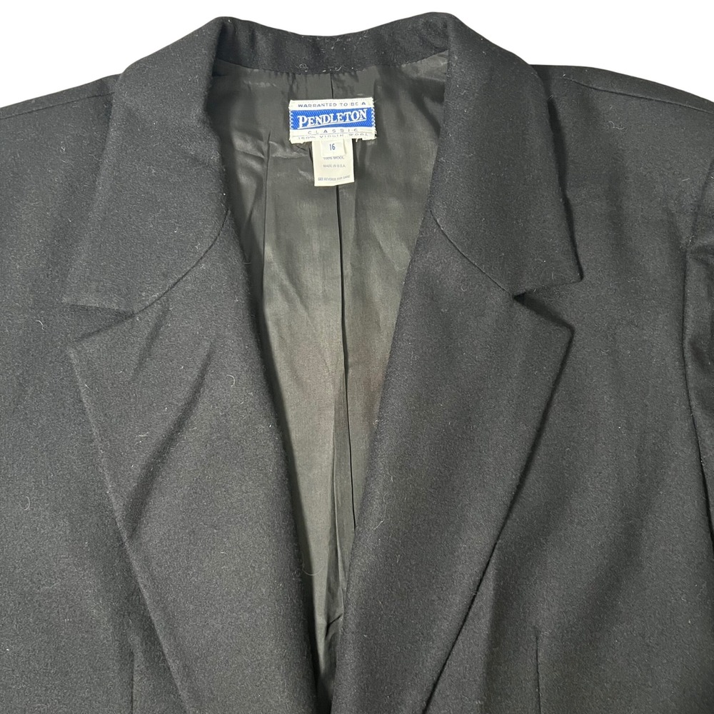 VTG Pendleton Classic Black Wool Blazer Womens‎ 16 Single Breasted USA 1990s Y2K